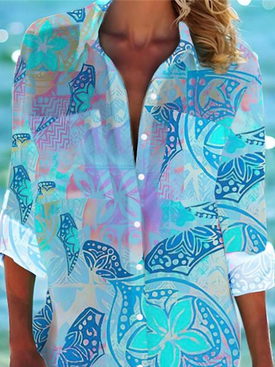 Womens Mini Dress Camicia Vestito Camicie Hawaiane Fluttuante Moda Bottoni Stampa Maniche Lunghe Colletto Camicia Lunghe Casual Vacanza Spiaggia Bianco Blu Viola Estate Vestiti da Spiaggia del 2025 a $46.99 –P2