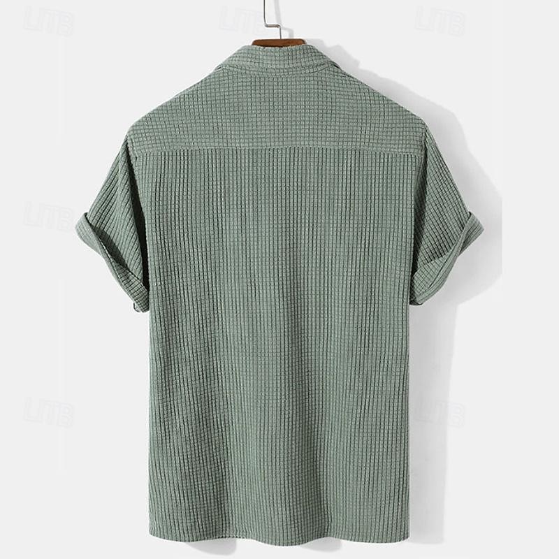 Men's Shirt Summer Shirt Casual Shirt Beach Shirt Corduroy Shirt Blue Green Apricot Short Sleeve Plain Lapel Vacation Holiday Pocket Clothing Apparel Polyester Fashion Casual Comfortable 2026 - $25.99 –P3