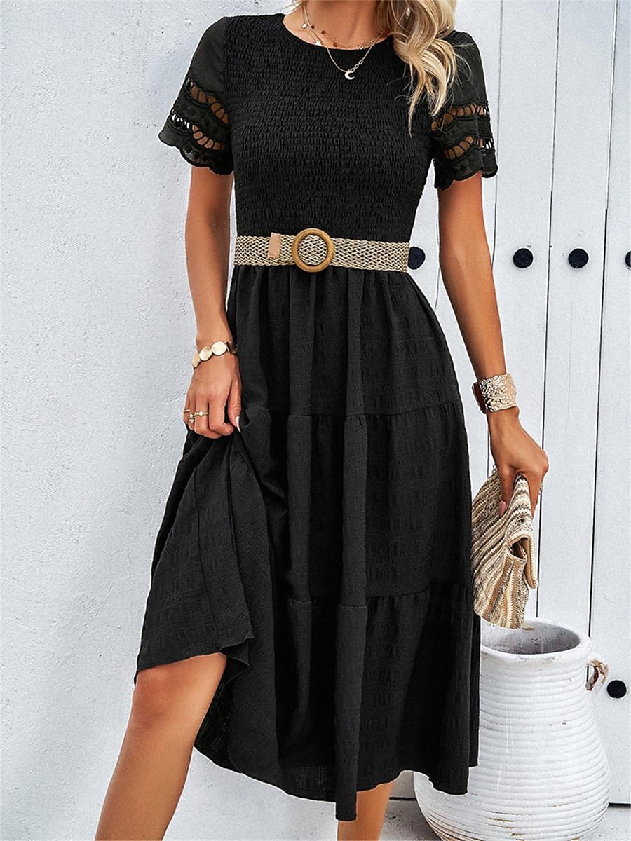 Mulheres Vestido branco Vestido midi Com Transparência Patchwork Encontro Férias Roupa de rua Básico Gola Redonda Manga Curta Preto Branco Marron Cor de 2025 por $52.99 –P5