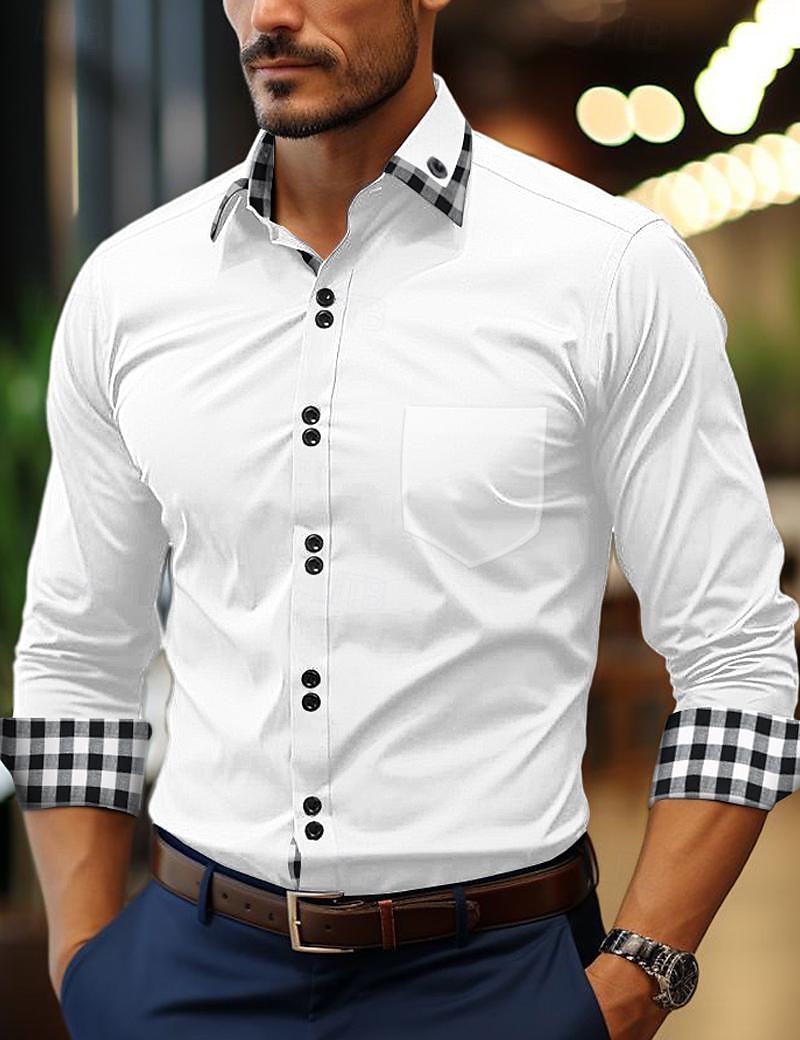Herren Hemd Sommerhemd Oberhemd Knopfhemd Lässiges Hemd Schwarz Weiß Rosa Wein Marineblau Langarm Plaid Farbblock Kargen Täglich Urlaub Patchwork Bekleidung Baumwolle Baumwollmischung Modisch 2025 - $22.99 –P1