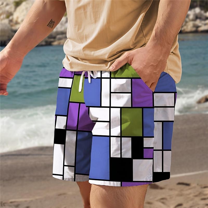 Férfi Kockás Színes Úszónadrágok Deszkás short Közepes csípő Szabadság Hawaii Üdülőhely stílus Vakáció Szabadság Tengerpart Zsinór hálós béléssel Rugalmas derék Tervező Ruházat 2025 - $17.99 –P3