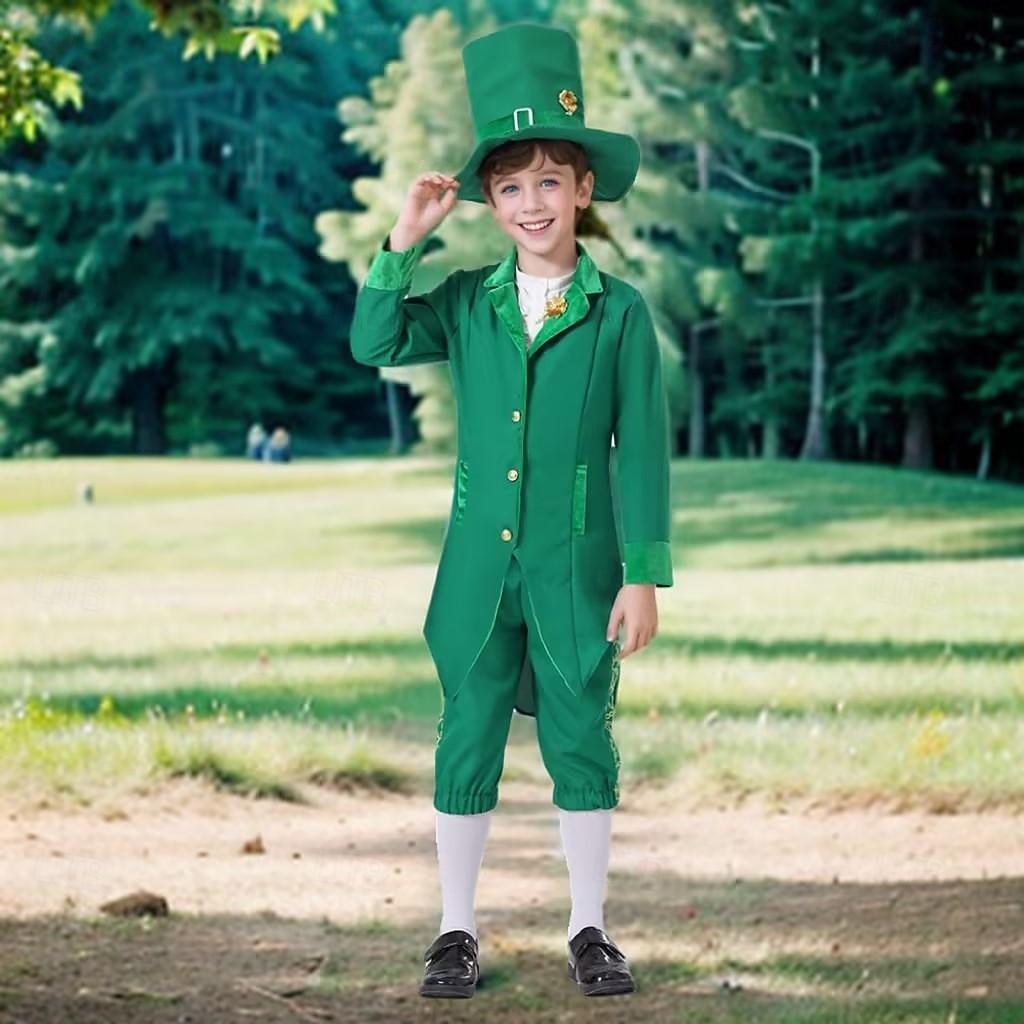 St. Patrick 2026 Shamrock Irish Carnival Cosplay Costume Outfits Cosplay Kid's Boys' Girls' Carnival Masquerade Saint Patrick's Day Party Masquerade Easy Carnival Costume Dress Up 2026 - $44.99 –P3