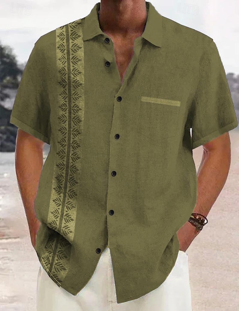 Voor heren Blad Etnisch Zomer overhemd Normaal shirt Overhemd met knopen Korte mouw Modieus Comfortabel Vakantie Dagelijks Feestdagen Zomer Revers Afdrukken Voorvak Rood blauw Groen Donkergrijs 2025 - $24.99 –P12