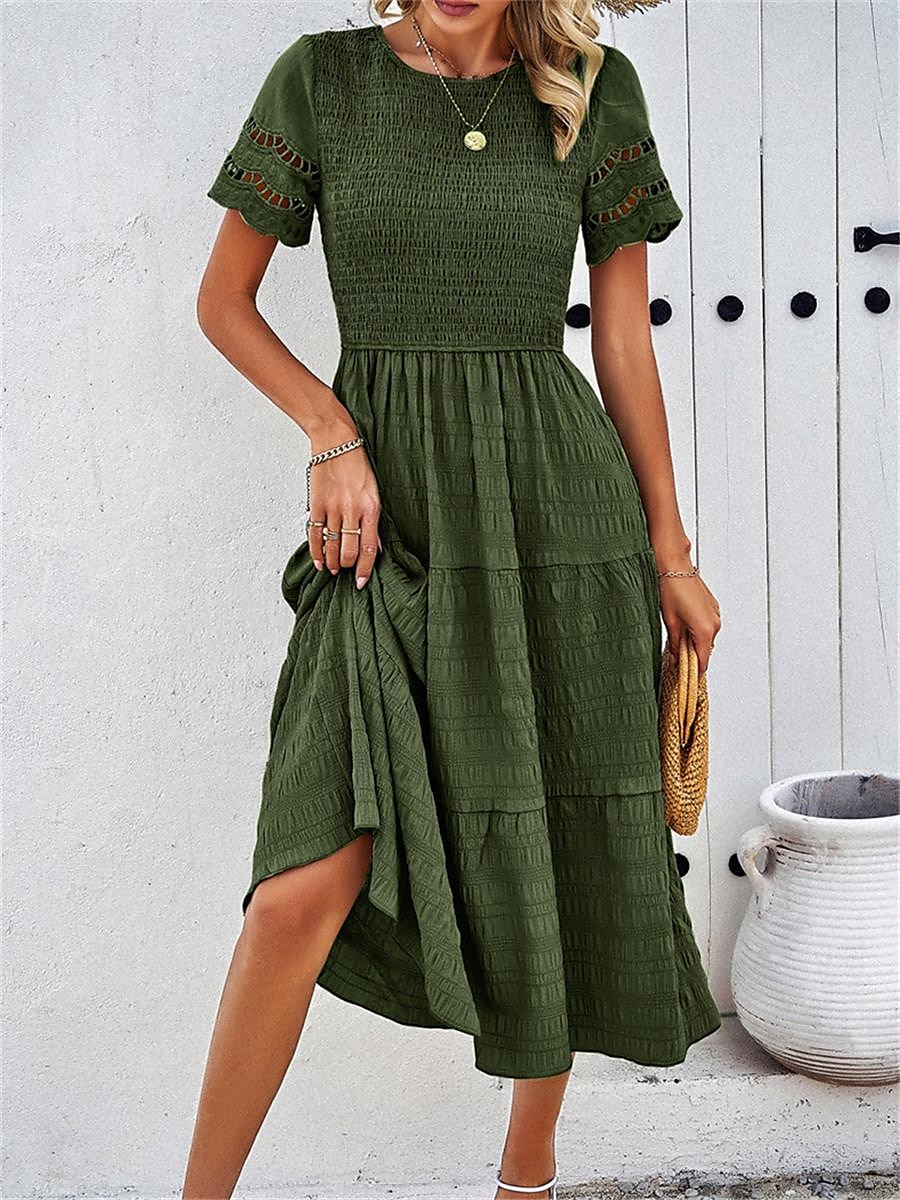 Mulheres Vestido branco Vestido midi Com Transparência Patchwork Encontro Férias Roupa de rua Básico Gola Redonda Manga Curta Preto Branco Marron Cor de 2025 por $52.99 –P13