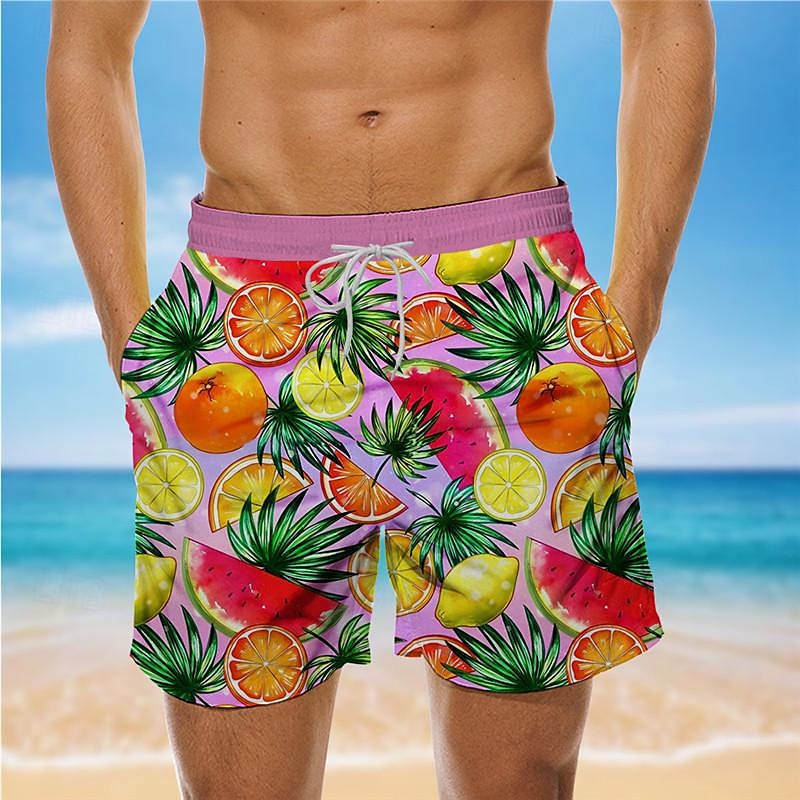 Men's Fruit Swim Shorts Board Shorts Swimming Trunks Mid Waist Vacation Hawaiian Holiday Vacation Holiday Beach Drawstring with Mesh lining Elastic Waist Designer Clothing Apparel 2025 - $17.99 –P6
