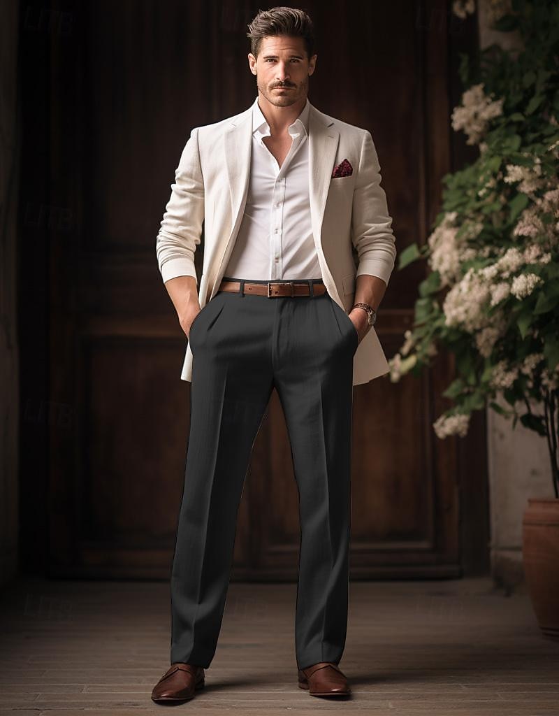 40% Lino Per uomo Pantaloni di lino Pantaloni Pantaloni estivi Tasche Gamba dritta Liscio Traspirante Comodo Ufficio / Business Giornaliero Da mare Classico Informale Nero Bianco del 2026 a $33.99 –P8