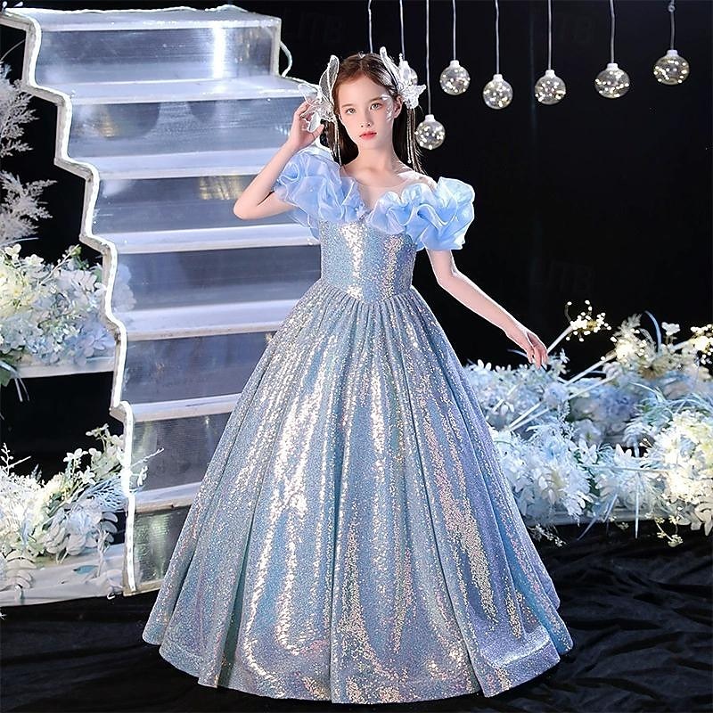 Book Week 2026 Kids Girls' Party Dress Solid Color Sleeveless Performance Wedding Mesh Princess Sweet Mesh Mid-Calf Sheath Dress Tulle Dress Summer Spring Fall 2-12 Years Pink Sky Blue 2026 - $91.99 –P1