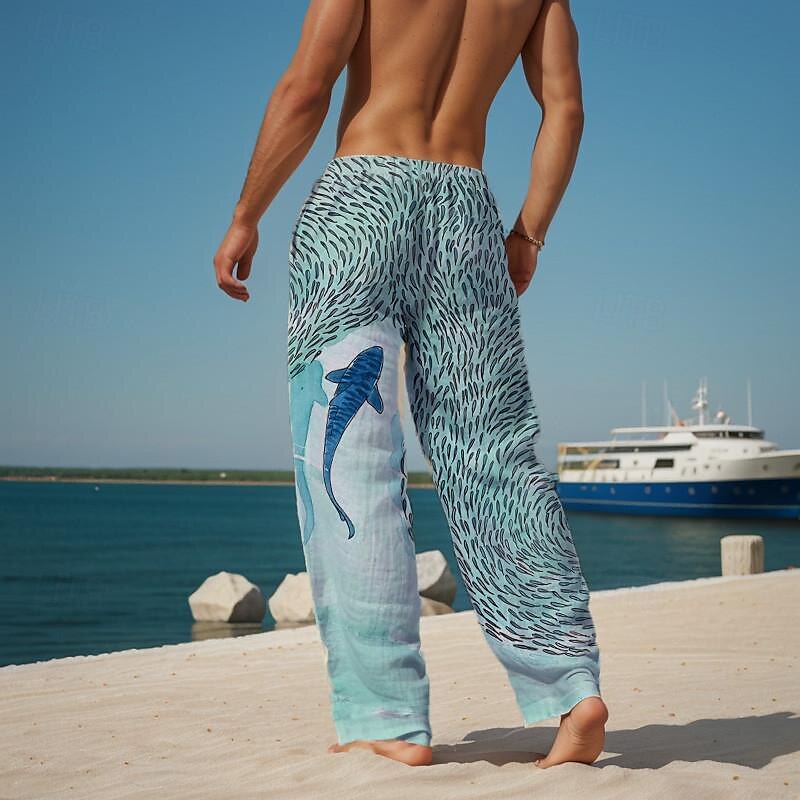 Fisch Ozean Urlaub Herren Resort 3D-gedruckte Freizeithose Hose lockere Passform gerades Bein elastische Taille Kordelzug Polyester Sommer Strandhose S bis 3XL 2025 - $25.99 –P2