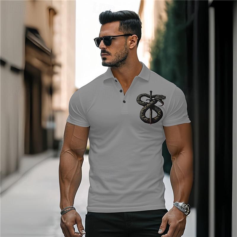 Voor heren Slang Poloshirts Golfshirt Korte mouw Poloshirt Overhemden met kraag Casual Grappig Streetwear Vakantiekleding Feestoutfits Knop 3D-afdrukken Zomer Lente Herfst Zwart Wit Khaki 2025 - $22.99 –P8