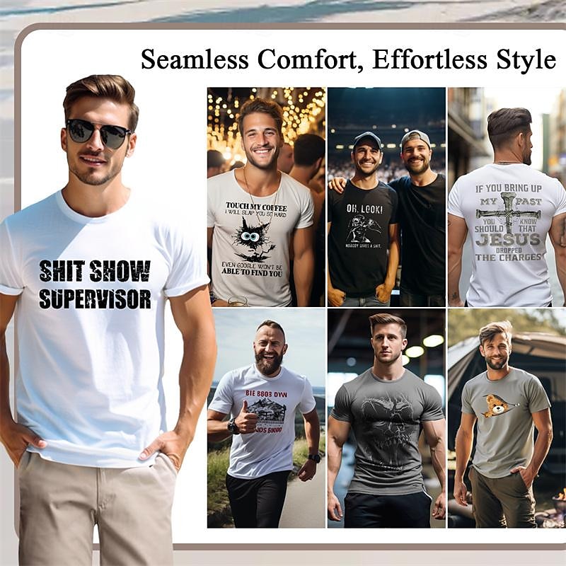 Per uomo Slogan Maglietta 100% Cotone Manica Corta Grafico Camicia Blu scuro Grigio Maglietta comoda Sport all'Aperto Ferie Abbigliamento di stilista del 2025 a $15.99 –P2