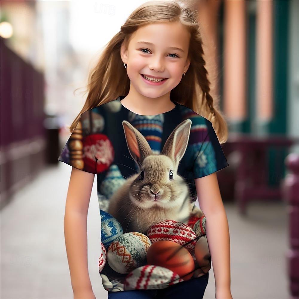 Pâques Fille 3D Lapin Tee-shirts Chemises Manche Courte 3D effet Eté Actif Mode Le style mignon Enfants 3-12 ans Col Ras du Cou Extérieur Casual du quotidien Standard de 2026 ? $15.49 –P6