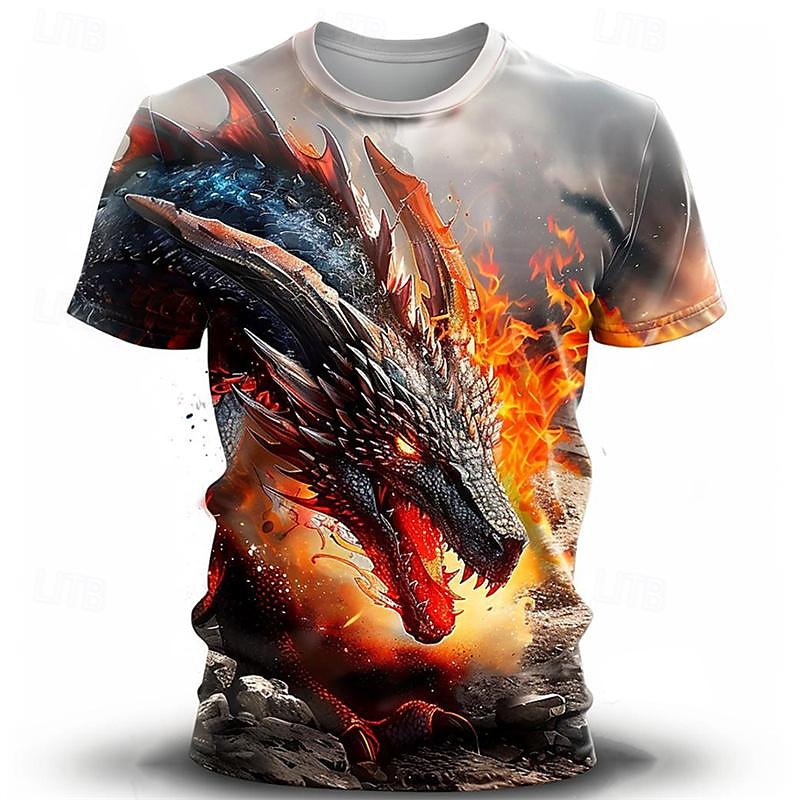 Voor heren Grafisch Draak T-shirt Korte mouw T-shirt 3D-afdrukken Strakke ronde hals Overhemd Casual Subcultuur Buitensporten Dagelijks Feestdagen Geel blauw Paars Lente zomer Kleding S M L XL 2XL 3XL 2026 - $19.49 –P6