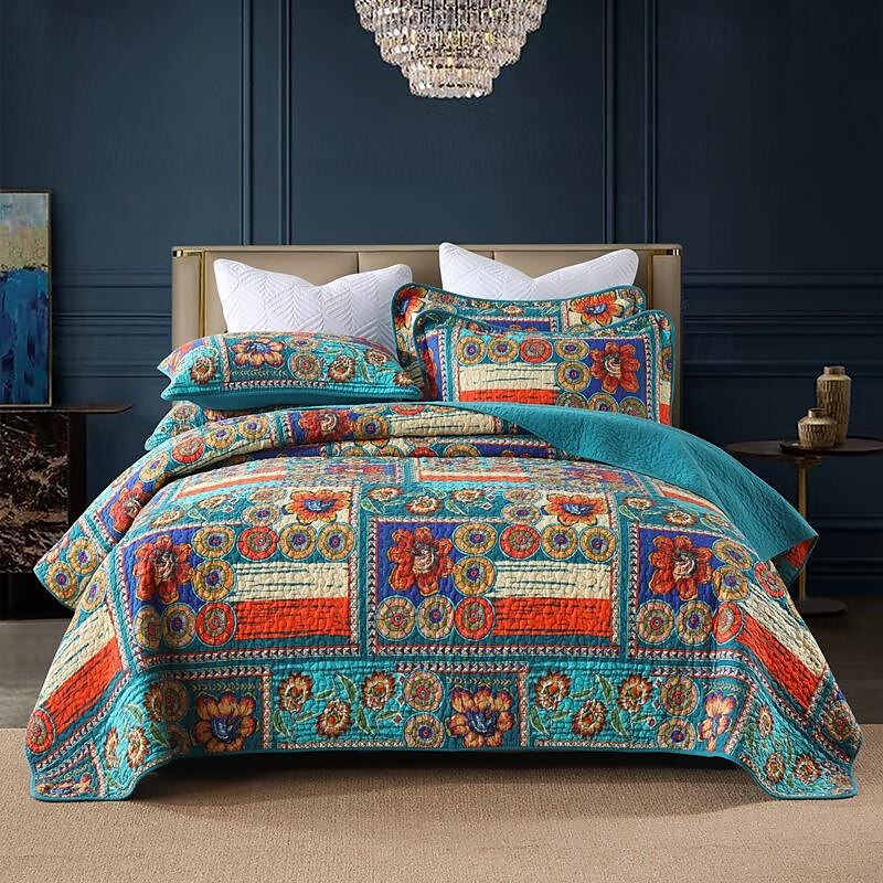 Conjunto de colcha com padrão de retalhos 100% algodão, conjunto de colcha king queen size para todas as estações, conjunto de cama boêmio leve e grande de 2025 por $151.99 –P4