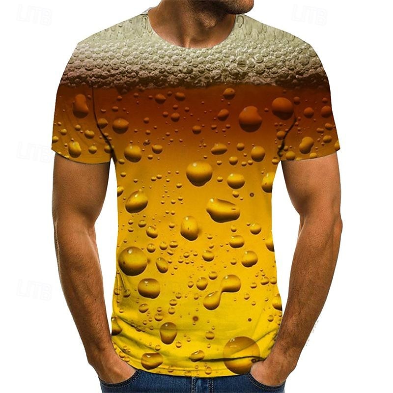 2025年 男性用 男女兼用 グラフィック バブル ビール Tシャツ 半袖 Tシャツ 3Dプリント ラウンドネック シャツ ストリートファッション ベーシック 日常 週末 A B C 春夏 秋冬 衣類 アジア人サイズ S M L XL XXL 3XL コレクション – $17.99 –P6