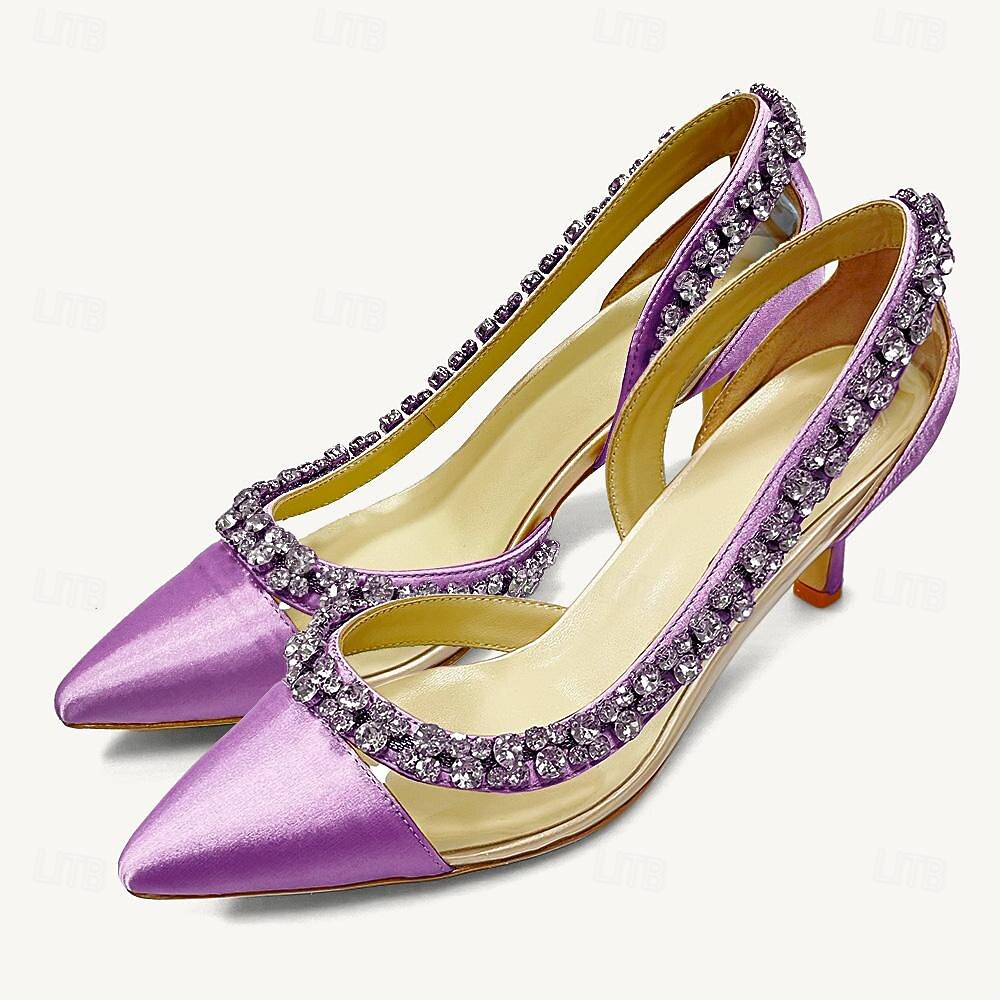 Tacones de punta puntiaguda para mujer con adornos de cristal: elegantes zapatos de boda y de noche. 2025 - $89.99 –P12