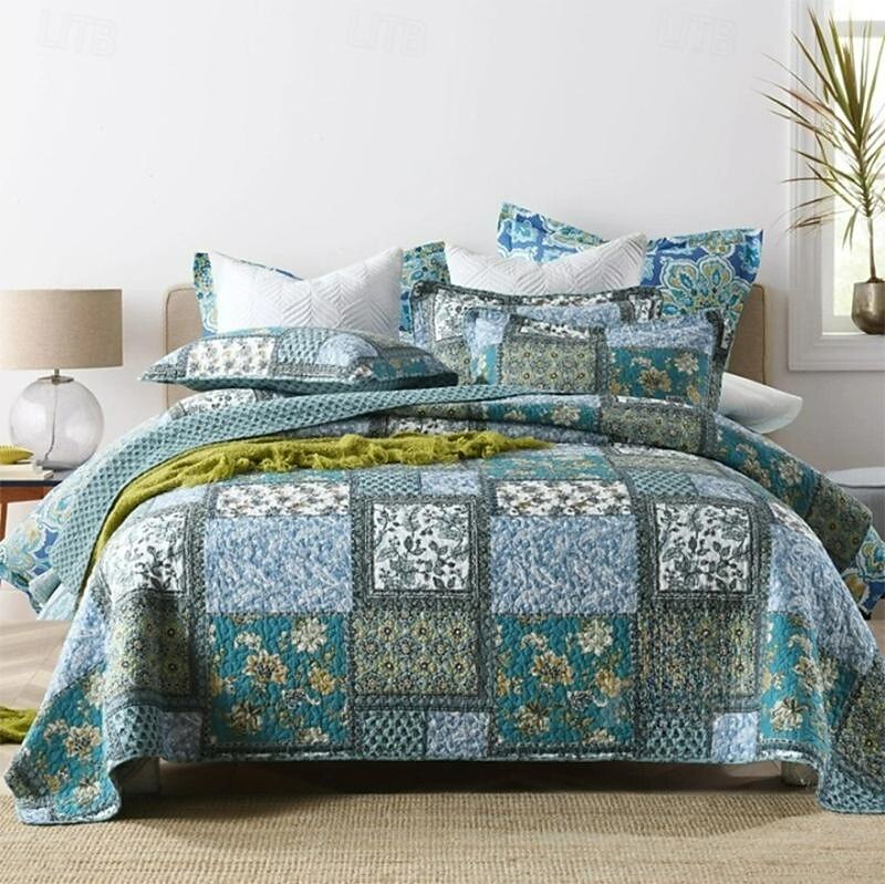 Conjunto de colcha com padrão de retalhos 100% algodão, conjunto de colcha king queen size para todas as estações, conjunto de cama boêmio leve e grande de 2025 por $151.99 –P1