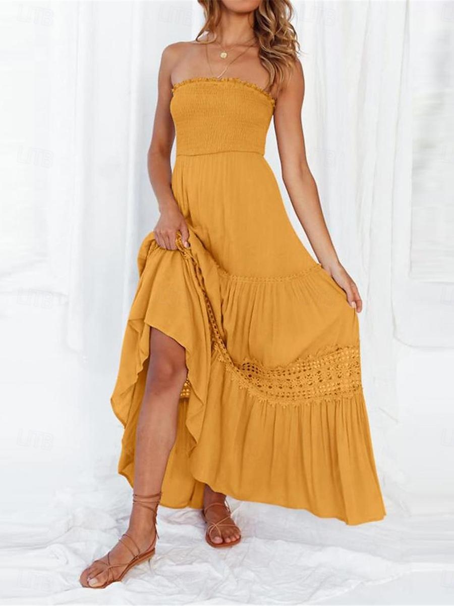Damen Langes Kleid Maxikleid Weißes Kleid Freizeitkleid Weißes Spitzenhochzeitskleid Boho-Kleid Streetwear Maxi A-Linie Straße Date Lässiger Schnitt Ärmellos Trägerlos Schwarz Weiß Gelb Minzgrün 2025 - $46.99 –P19