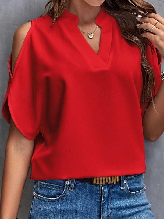 Chemise Chemisier Femme Noir Blanche Jaune Couleur unie Découpé Plein Air du quotidien Mode Col V S de 2025 ? $26.99 –P5
