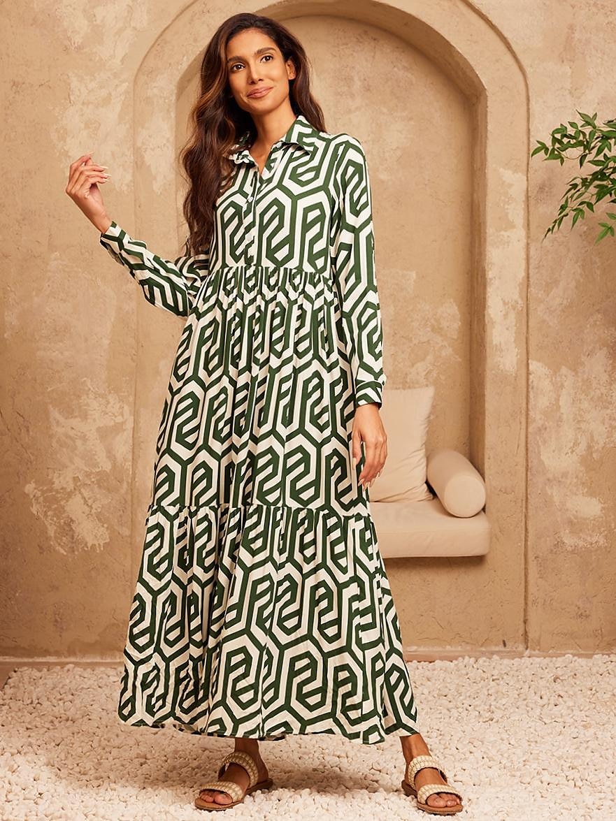 geometrikus mintás maxi ruha üdülő viselet 2025 - $61.99 –P4