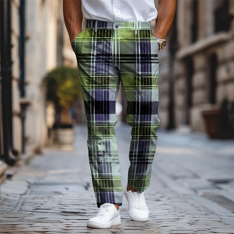 rutig / rutig business klassiska herraffärer 3d-tryckta klänningsbyxor platt fram raka ben polyester medium midja byxor utomhus street wear till jobbet dagligt slitage s till 3xl 2026 - $31.99 –P1