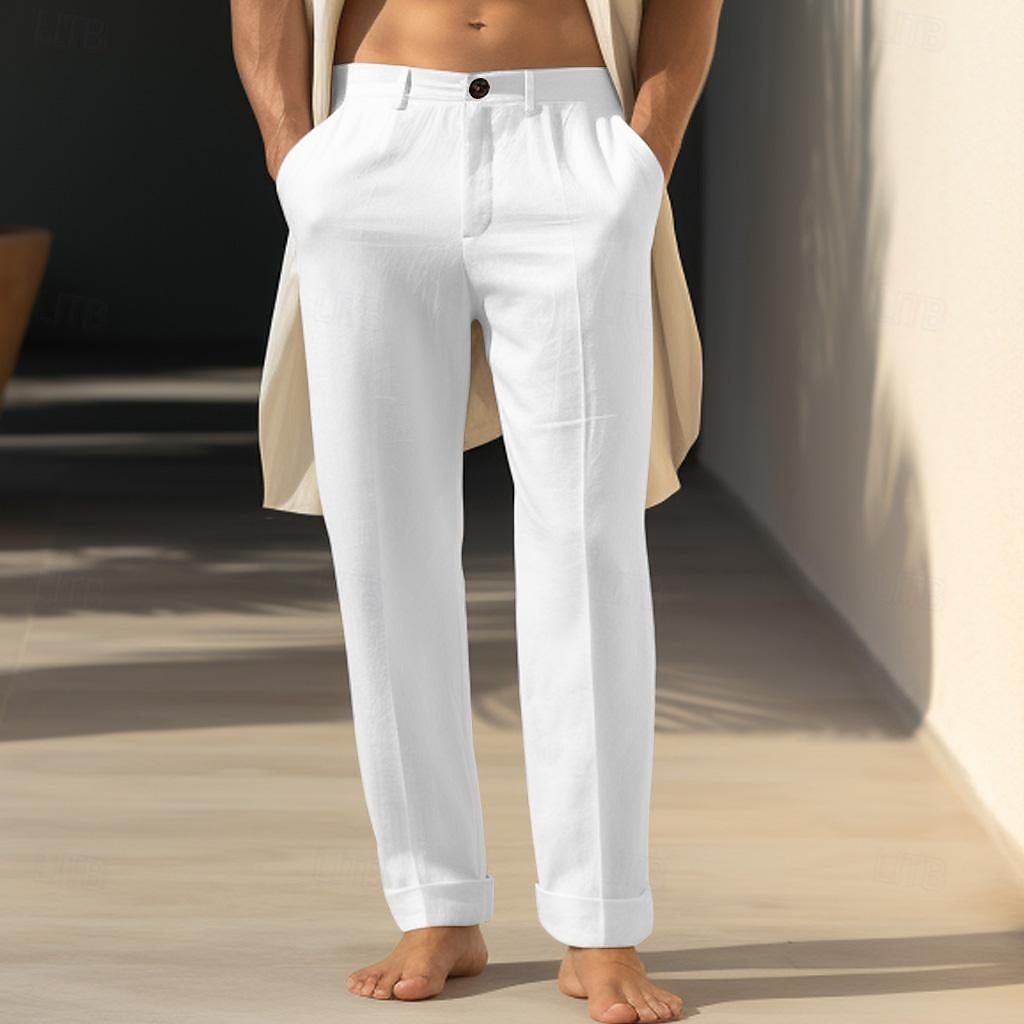 40 % Leinen Herren Leinenhose Hose Hosen Sommerhosen Tasche Gerade geschnitten Glatt Atmungsaktiv Komfortabel Büro / Geschäftlich Täglich Urlaub Klassisch Brautkleider schlicht Schwarz Weiß 2025 - $31.99 –P1