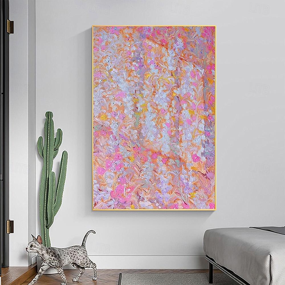 handgemaltes abstraktes rosafarbenes Blumenölgemälde auf Leinwand, handgefertigtes Blumenölgemälde, Wandkunst, Gemälde, moderne Malerei, Frühlingskunstwerk, Wanddekoration für Wohnzimmer, 2025 - $183.99 –P3