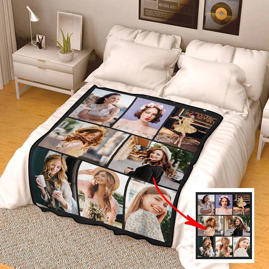 Přizpůsobená deka personalizované dárky 8 fotografií personalizované dárky pro páry přizpůsobená fotodeka dárky Miluji tě dárek k narozeninám pro manželku manžela přítelkyni přítele domácí mazlíčky 2025 - $25.99 –P8