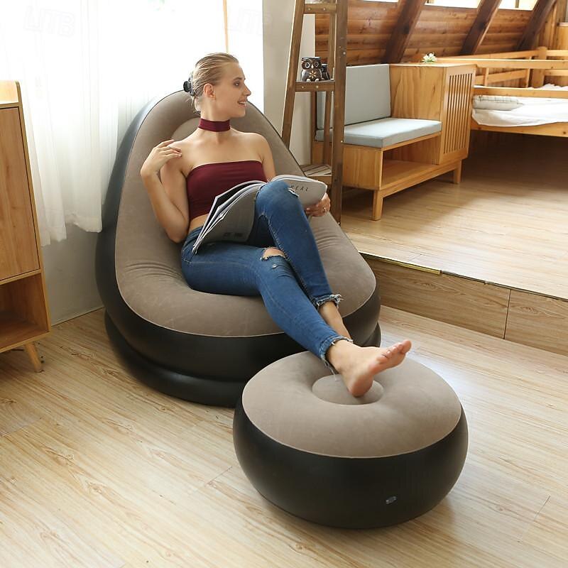 nafukovací lounge židle pro dospělé skládací stolička přenosná lenoška se stoličkou na nohy lenošivý lehátkový křeslo vzduchová pohovka 2025 - $47.99 -P4