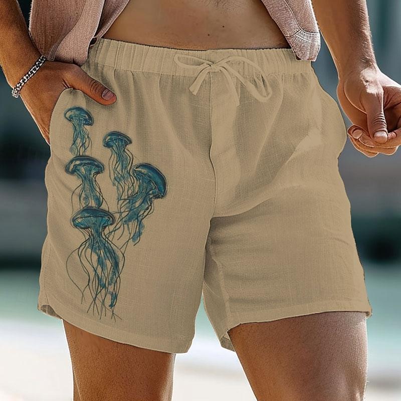 Medusa impresso shorts de linho de algodão masculino verão shorts havaianos praia shorts com cordão cintura elástica respirável macio curto casual diário férias roupas streetwear de 2025 por $23.99 –P5