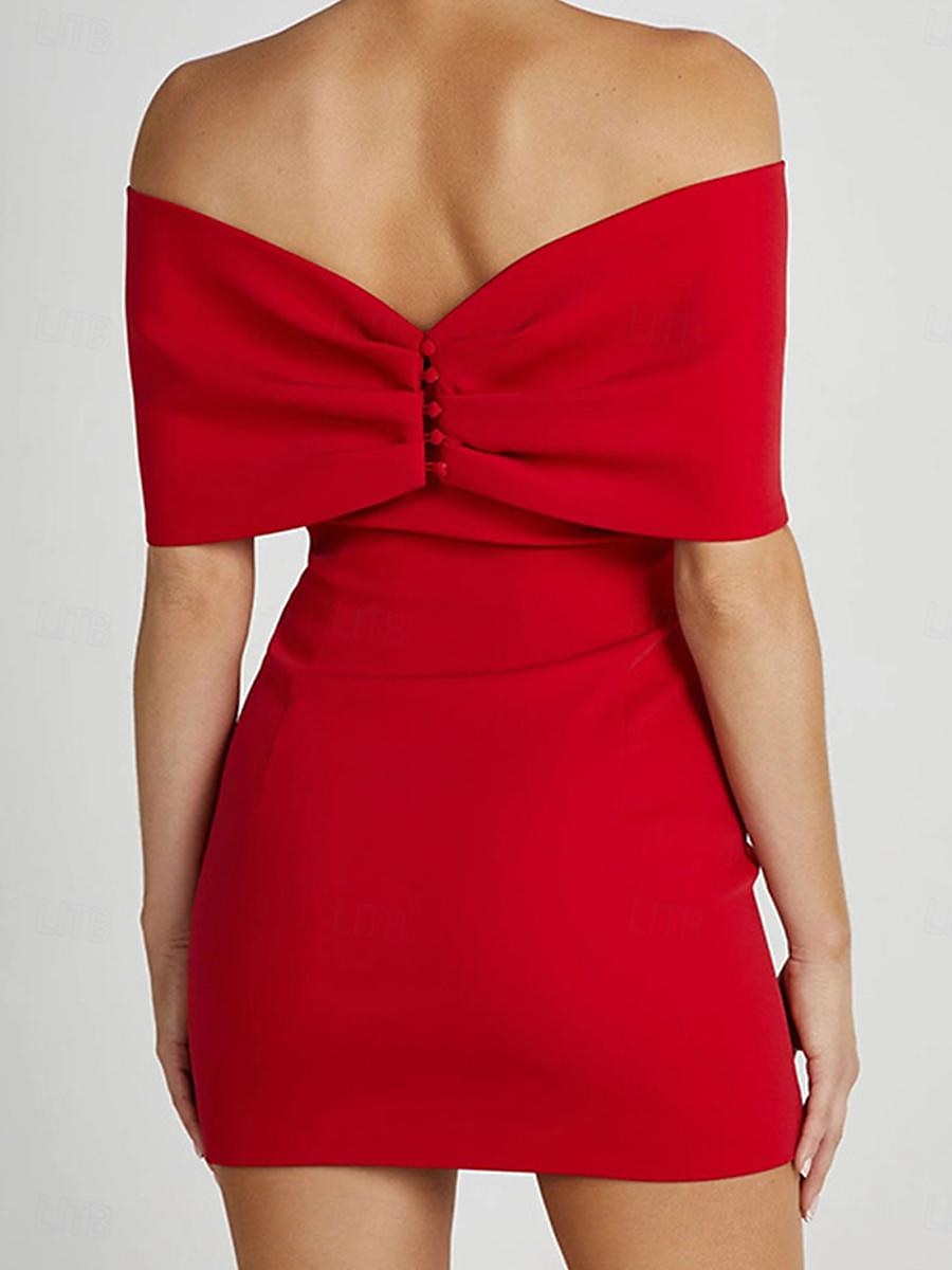 Damen Etuikleid Minikleid Rückenfrei Schleife Hochzeit Party Elegant Ausgefallene Schulterfrei Kurzarm Schwarz Weiß Rote Farbe 2025 - $46.99 –P7