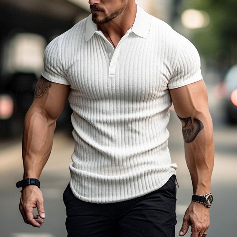 Herr Stickad Polo Golftröja Ledigt Helgdag Kavajslag Kortärmad Mode Grundläggande Slät Sexig Sommar Normal Svart Vit Kaki Stickad Polo 2025 - $23.99 -P1