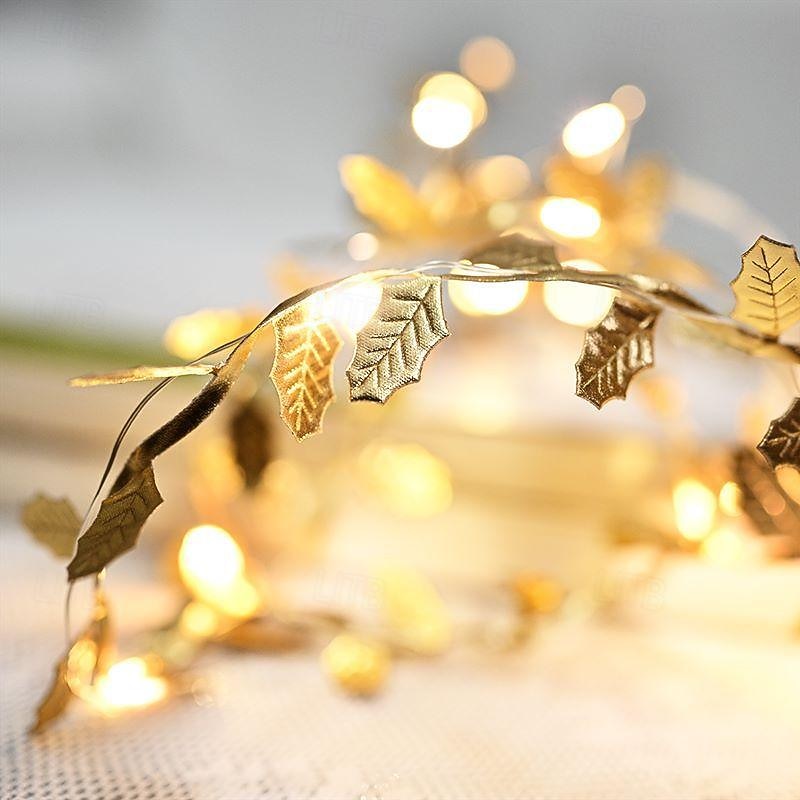 vihreä lehti led merkkijono 2m 20 leds kultalehti keiju valot ikkunoihin parveke puutarha sisä ulkopuutarha ystävänpäivä ramadan hääjuhla koristelu 2026 - $8.99 –P9