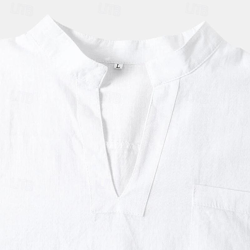 Per uomo Camicia camicia di lino Camicia in lino e cotone Camicia in cotone bianco Camicia estiva Camicia da spiaggia Liscio Hawaiano Per eventi Nero Bianco Marrone Manica lunga A V Primavera del 2025 a $24.99 –P5