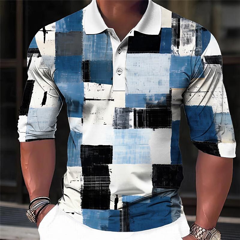 Herren Karomuster Poloshirts Golfshirt Langarm Polo-Shirts Hemden mit Kragen Vintage Lässig Urlaubskleidung Formelle Kleidung Festivalkleidung Knöpfe 3D-Druck Frühling & Sommer Blau Purpur Braun 2025 - $23.99 –P1