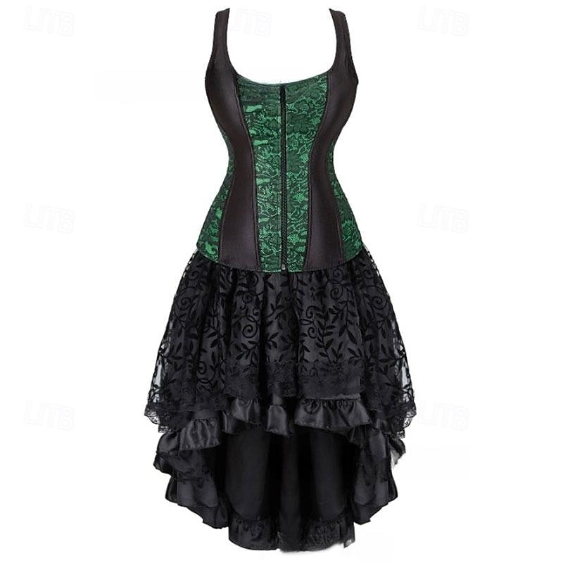 Retro Vintage Rococo Punk & Gothic Short / Mini Dress Overbust Corset Bustier Witch Lace Off Shoulder Jacquard Women's Fantasy Steampunk Walpurgis Night Halloween Carnival Masquerade Party / Evening 2025 - $58.99 –P6