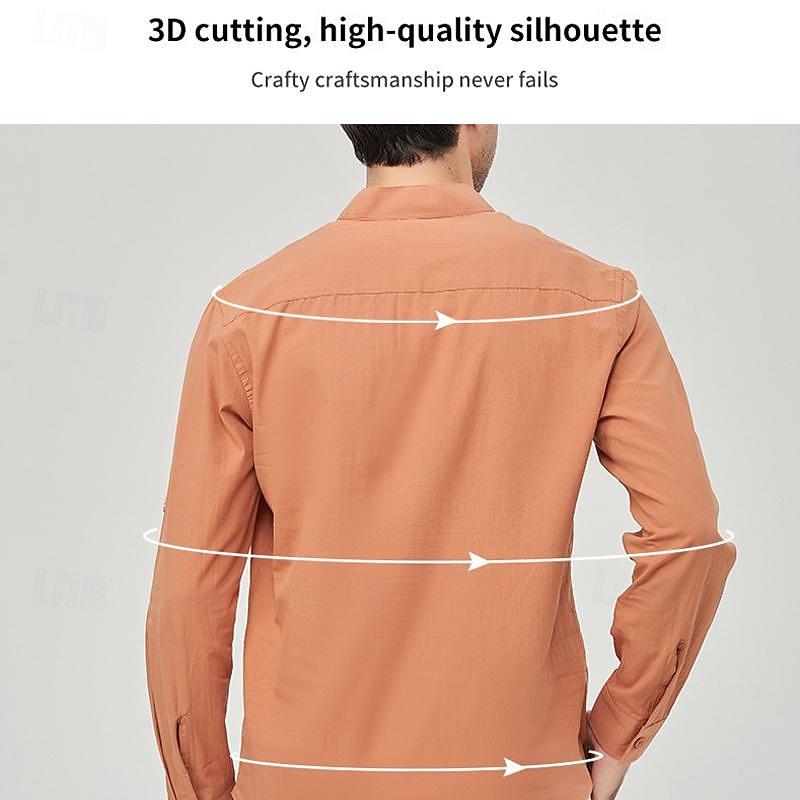 Men's Shirt Linen Shirt Chinese Collar Shirt Mandarin Collar Shirt Summer Shirt Beach Shirt Plain Vacation Street Black White Yellow Pink Long Sleeve Band Collar Summer Clothing Apparel Front Pocket 2025 - $32.99 –P15