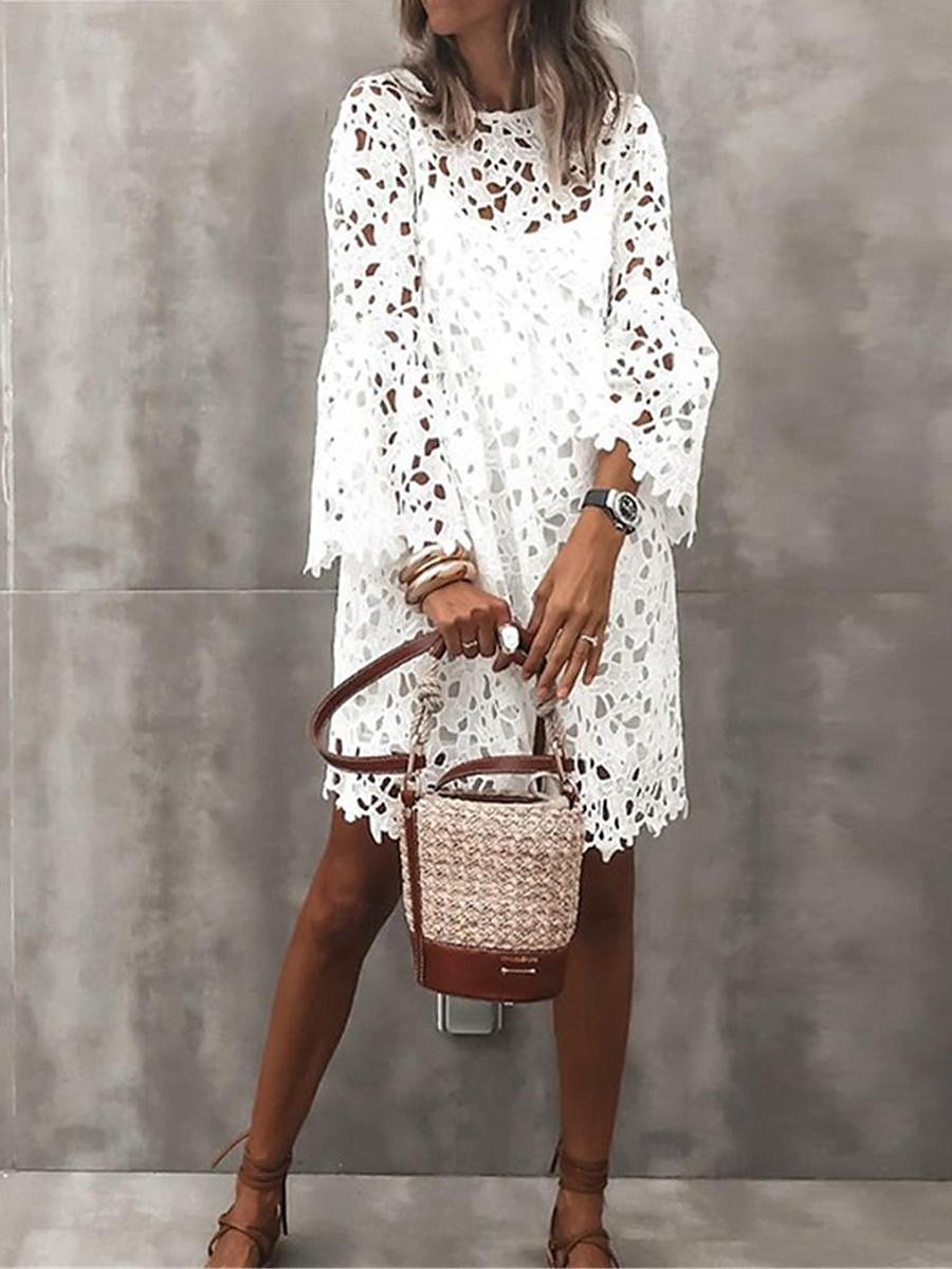 Pentru femei Rochie Mini Rochie albă Rochie de mireasa din dantela alba Rochie Boho Modă În aer liber Fit regulat Simplu Lungime Manșon 3/4 Stil Nautic Negru Alb Vară 2025 - $52.99 –P4