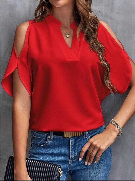 Chemise Chemisier Femme Noir Blanche Jaune Couleur unie Découpé Plein Air du quotidien Mode Col V S de 2025 ? $26.99 –P1