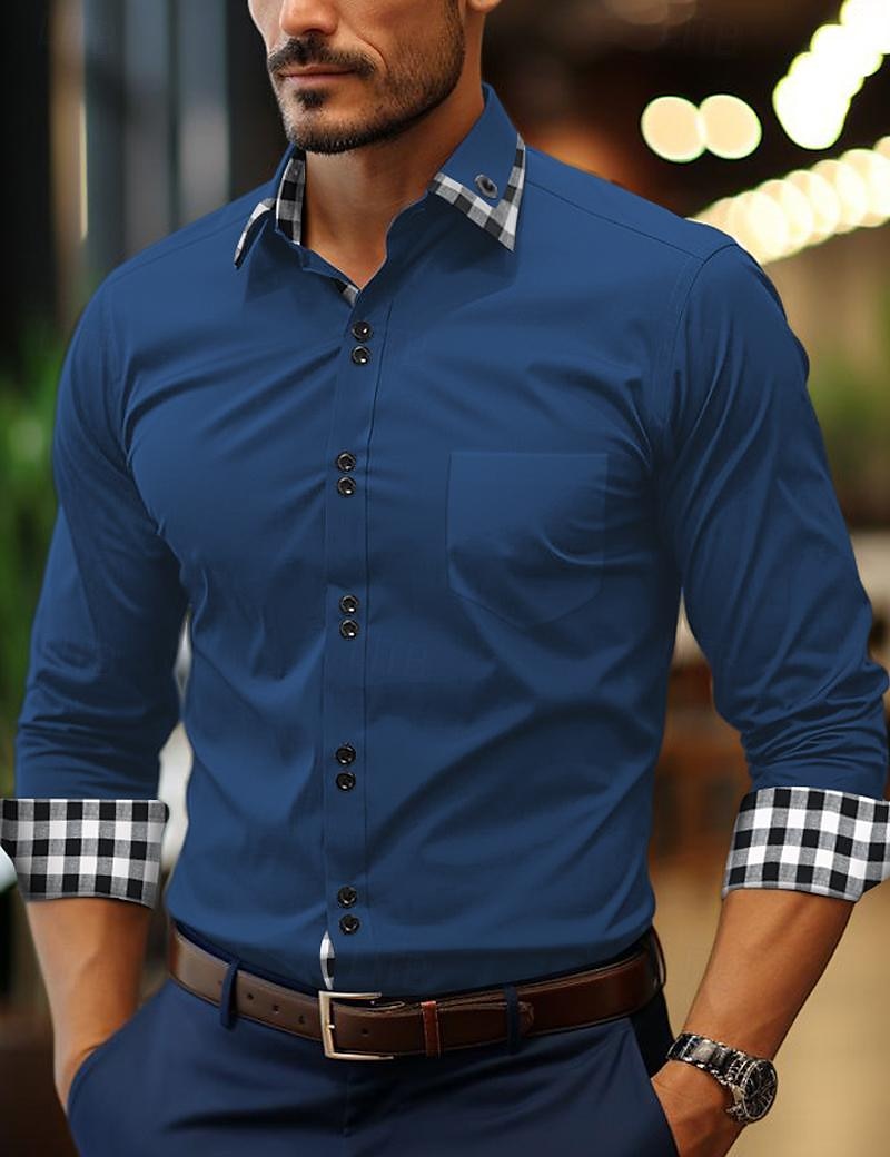 Herren Hemd Sommerhemd Oberhemd Knopfhemd Lässiges Hemd Schwarz Weiß Rosa Wein Marineblau Langarm Plaid Farbblock Kargen Täglich Urlaub Patchwork Bekleidung Baumwolle Baumwollmischung Modisch 2025 - $22.99 –P2