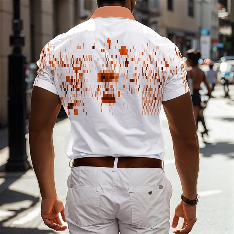 Voor heren Geometrisch patroon Geometrie Bedrukte overhemden Korte mouw Zakelijk informeel Buiten Straat Draag naar het werk Zomer Strijkijzer Afdrukken Button-omlaag Wit blauw Oranje 2025 - $24.99 –P7