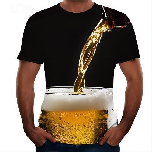 2025年 男性用 男女兼用 グラフィック バブル ビール Tシャツ 半袖 Tシャツ 3Dプリント ラウンドネック シャツ ストリートファッション ベーシック 日常 週末 A B C 春夏 秋冬 衣類 アジア人サイズ S M L XL XXL 3XL コレクション – $17.99 –P7