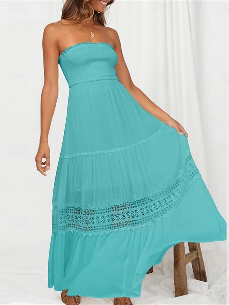 Damen Langes Kleid Maxikleid Weißes Kleid Freizeitkleid Weißes Spitzenhochzeitskleid Boho-Kleid Streetwear Maxi A-Linie Straße Date Lässiger Schnitt Ärmellos Trägerlos Schwarz Weiß Gelb Minzgrün 2025 - $46.99 –P4