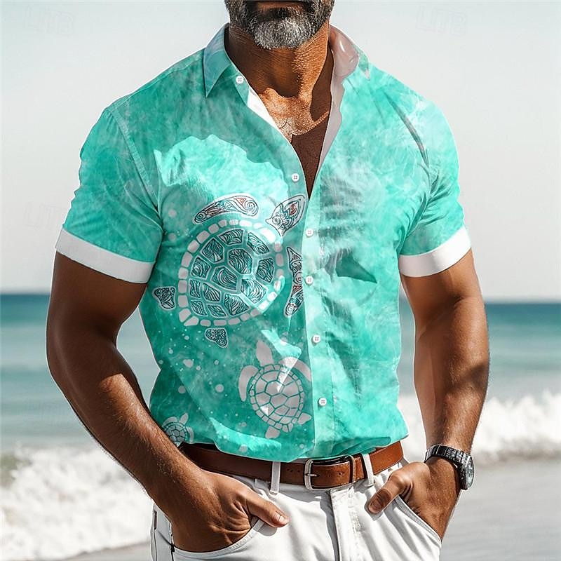 Men's Tropical Turtles Shirt Summer Hawaiian Shirt Aloha Shirt Short Sleeve Shirt Turndown Vacation Hawaiian Outdoor Vacation Hawaiian Blue Orange Green S M L 2025 - $24.99 –P7