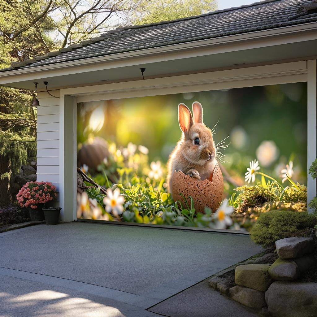 vårspiser kanin utendørs garasjeportdeksel banner vakkert stort bakteppe dekorasjon for utendørs garasjeport hjem veggdekorasjoner arrangement fest parade 2026 - $37.99 –P10