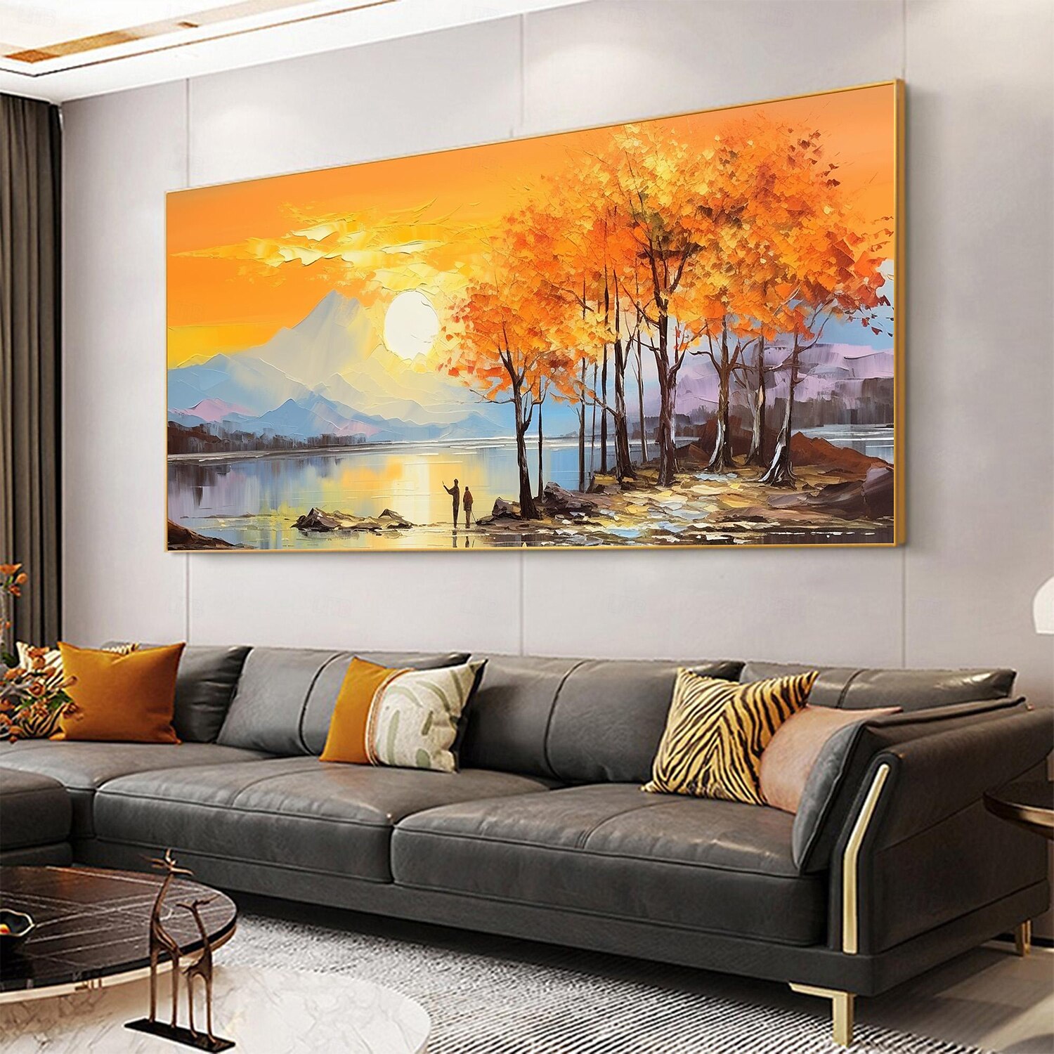 Handmade Original mountains and rivers Oil Painting On Canvas Wall sunset Art Painting for Home Decor With Stretched Frame/Without Inner Frame Painting 2025 - $166.99 –P1