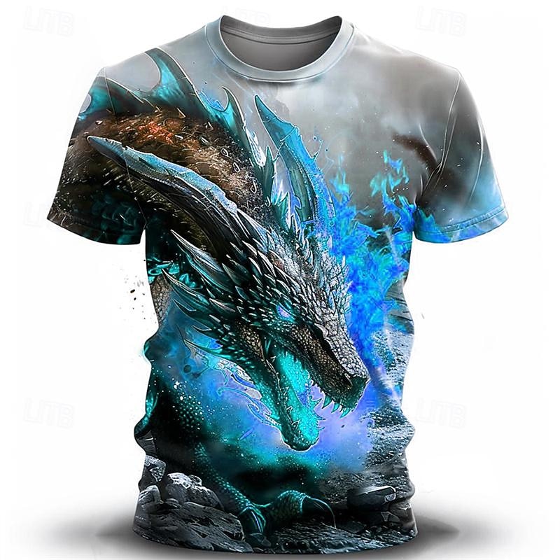 Voor heren Grafisch Draak T-shirt Korte mouw T-shirt 3D-afdrukken Strakke ronde hals Overhemd Casual Subcultuur Buitensporten Dagelijks Feestdagen Geel blauw Paars Lente zomer Kleding S M L XL 2XL 3XL 2026 - $19.49 –P9