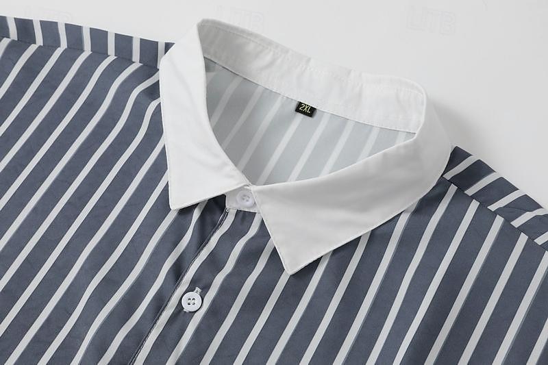 Herr Skjorta Franska manschettskjortor Skjorta med krage Randig Bröllop Arbete Svart Grå Långärmad Nedvikt Vår, Höst, Vinter, Sommar Kläder Button-Down 2025 - $18.99 –P3