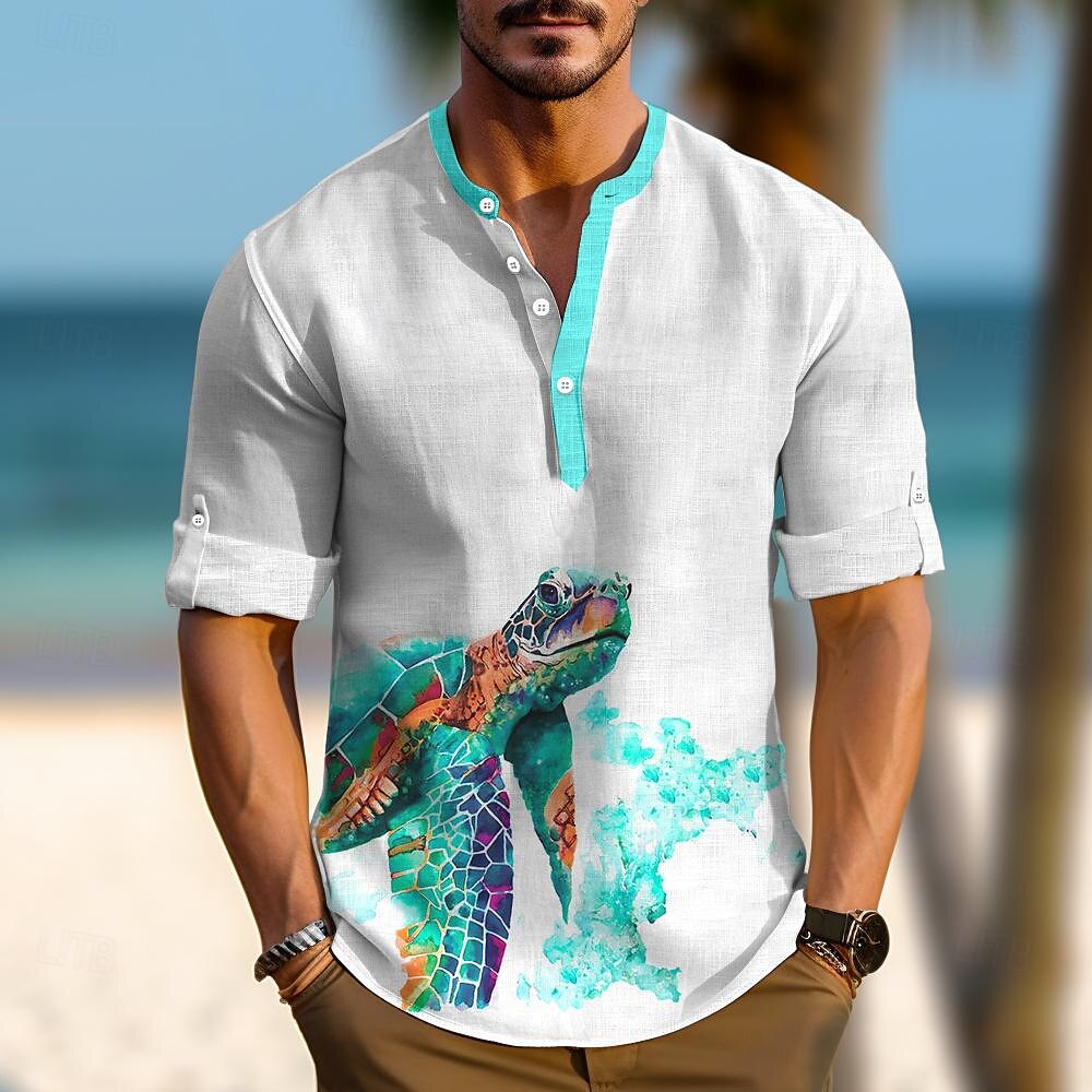 Férfi Tropikus Teknősbéka Ing Hawaii ing Aloha ing Hosszú ujj Ing Álló gallér Hawaii Üdülő Hétköznapi viselet Alkalmi Hétvége Medence Barna Lóhere S M L 2025 - $24.99 –P9