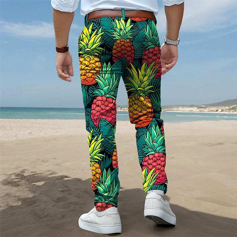 ananas dovolená havajské pánské letovisko 3D potištěné šaty kalhoty ploché přední rovné nohavice polyester střední pas kalhoty outdoor dovolená dovolená denní nošení s až 3xl 2025 - $29.99 –P2