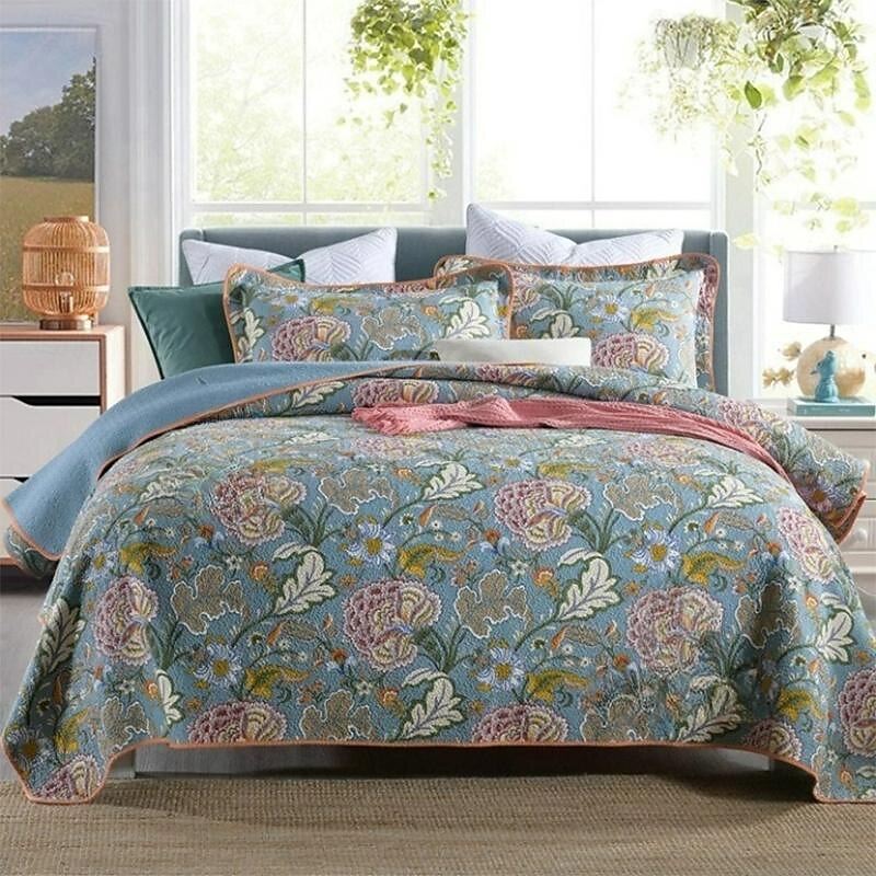 Set trapunta con motivo floreale a forma di uccello in cotone 100%, set copriletto copriletto king size per tutte le stagioni, set di biancheria da letto oversize leggero del 2025 a $151.99 –P6